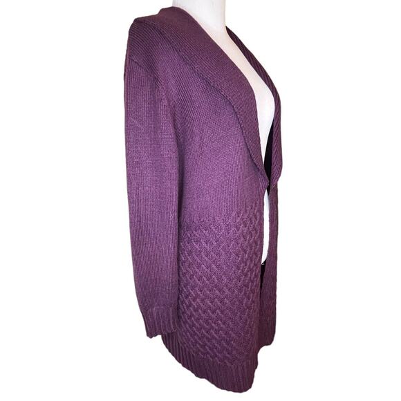 Chico’s Size 2 Purple Open Front Duster Cardigan Sweater Cotton Blend 12/14 - Picture 4 of 8